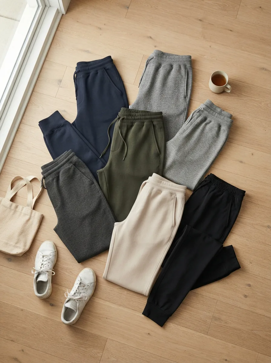 Collection of various Balance Collection sweatpants in different colors and styles.