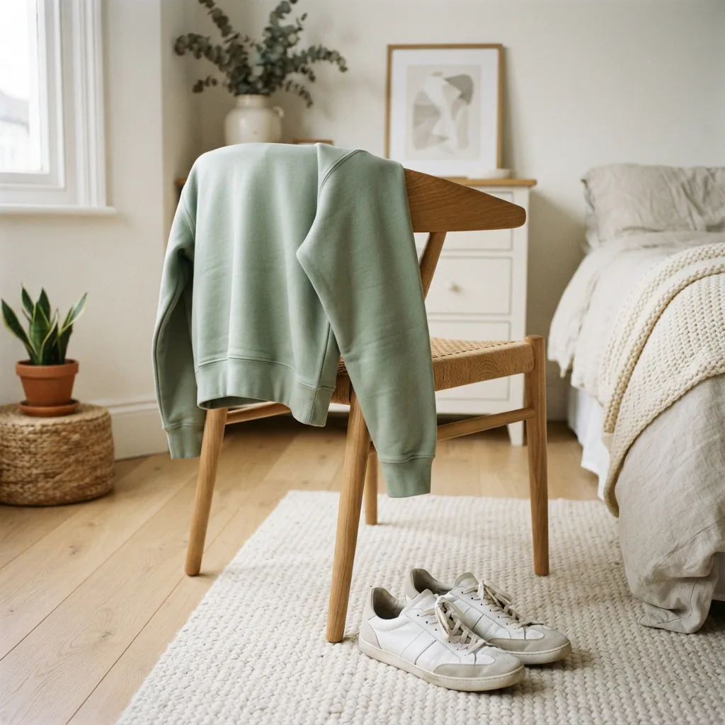 A size M Balance Collection sweatshirt draped over a chair